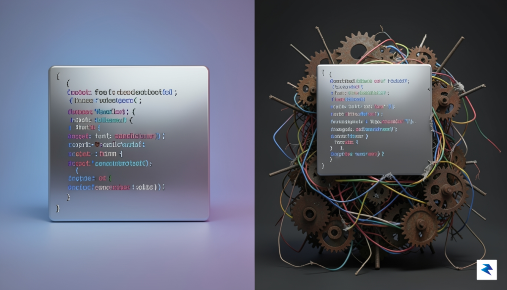 A conceptual digital illustration showing a shiny, perfect-looking code block&hellip;