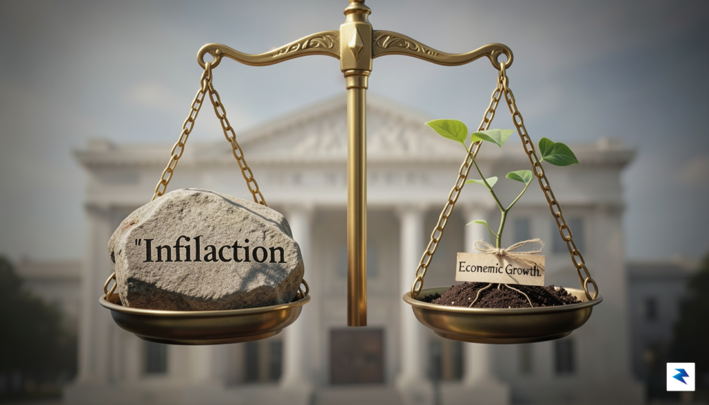 A conceptual illustration showing a set of golden scales balancing…