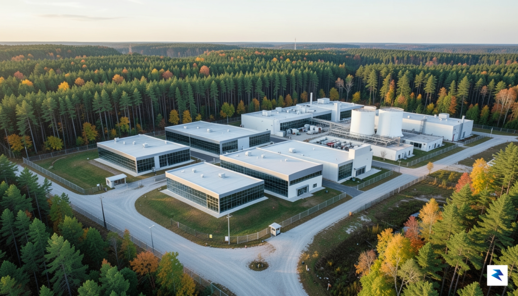 A wide-angle aerial shot of a modern, sprawling data center&hellip;