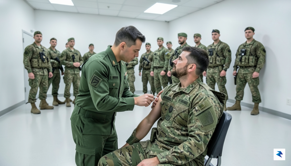 A photograph of a military medical professional administering a vaccination&hellip;