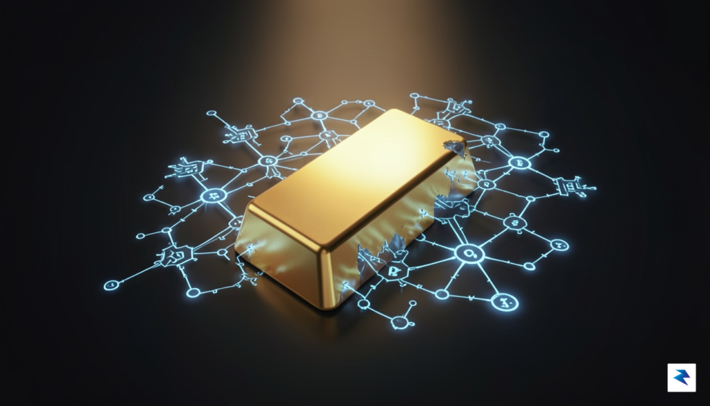 A conceptual digital art piece showing a gold bar dissolving&hellip;