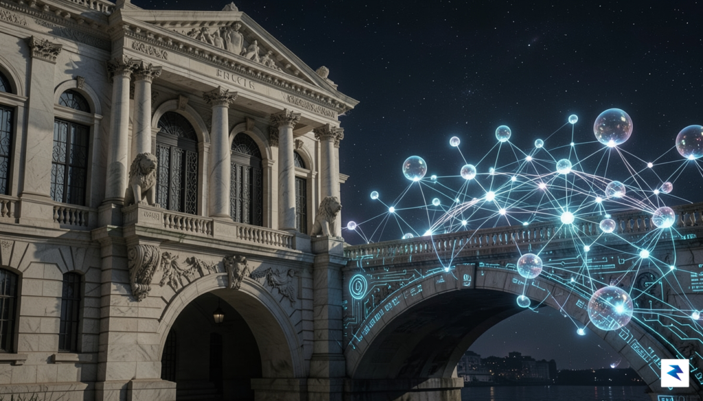 A conceptual digital illustration showing a bridge connecting a classic,&hellip;