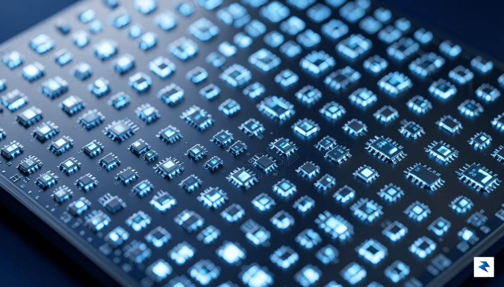 A sleek, high-tech microscopic close-up of a custom silicon wafer&hellip;