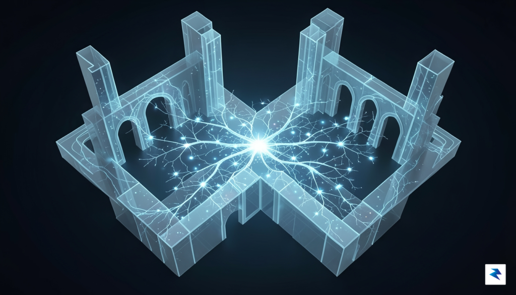 A digital illustration showing a complex, glowing neural network being&hellip;