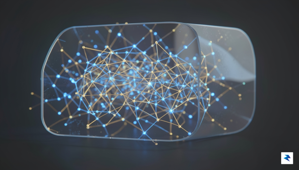 A conceptual digital illustration showing a complex neural network structure&hellip;