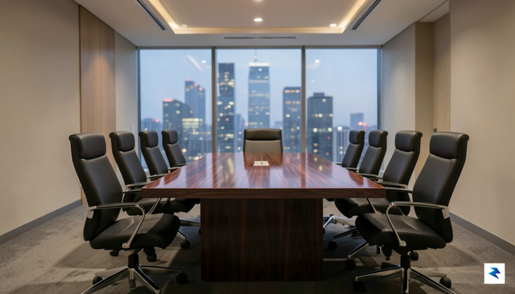 A modern, minimalist boardroom table with soft lighting, symbolizing strategic&hellip;