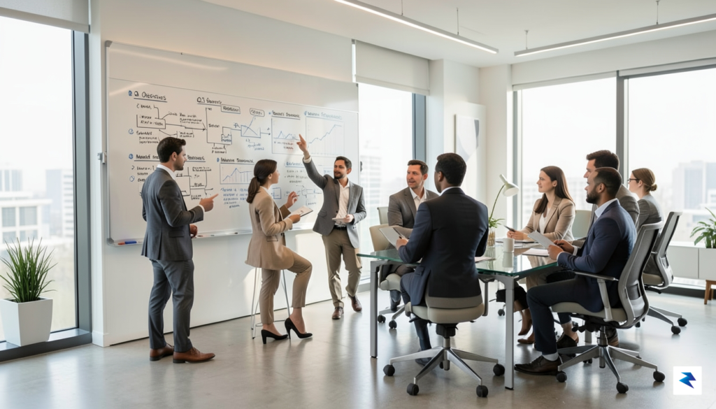 A sleek, modern office space with a group of diverse&hellip;