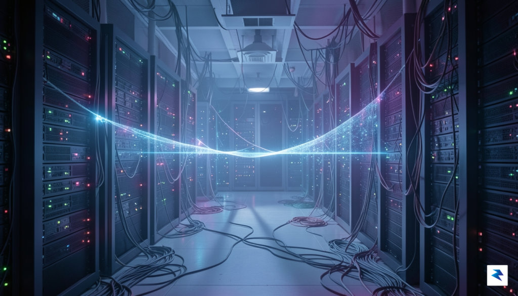 A conceptual visualization of a digital tightrope stretched across a&hellip;