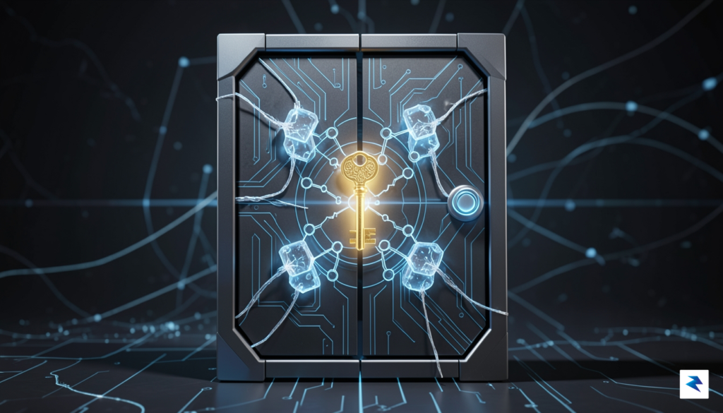 A 3D render of a digital vault door with a&hellip;