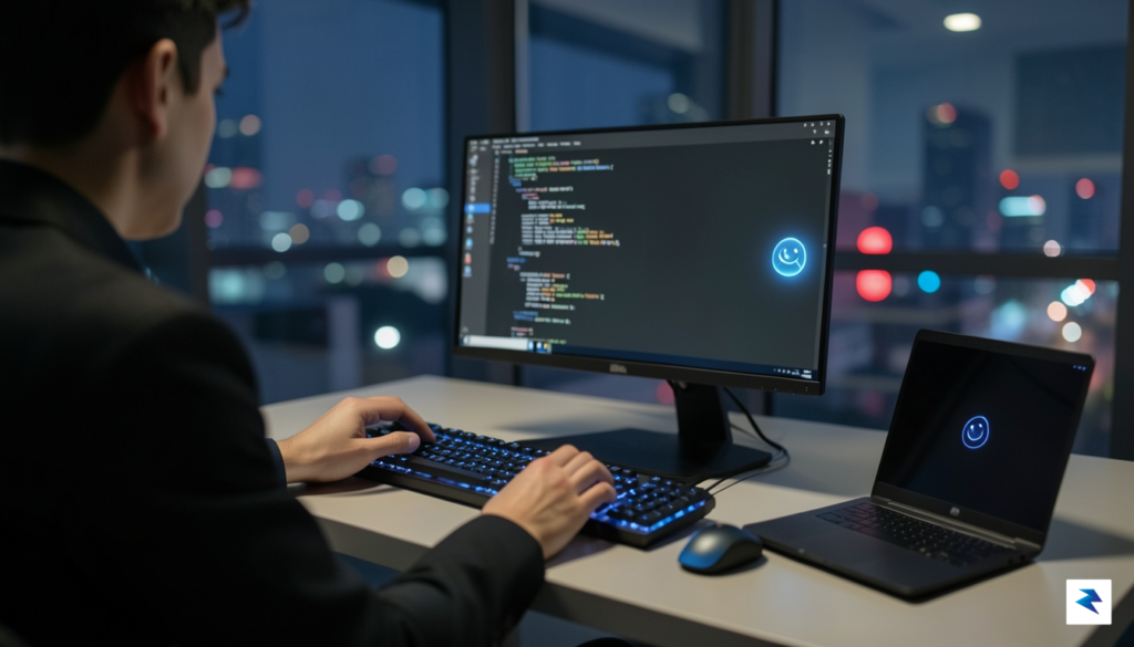 A modern software developer working on a high-end workstation with&hellip;