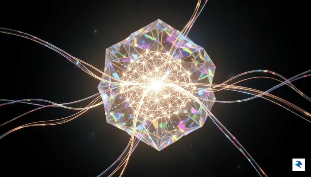 A conceptual visualization showing a glowing neural network core with&hellip;