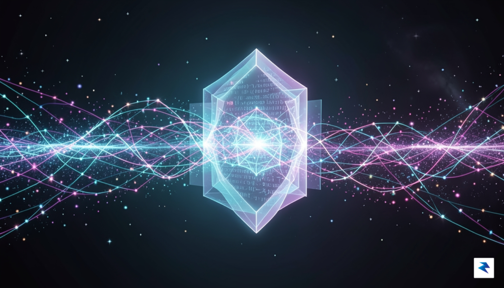 A conceptual digital illustration showing a high-speed fiber-optic stream of&hellip;