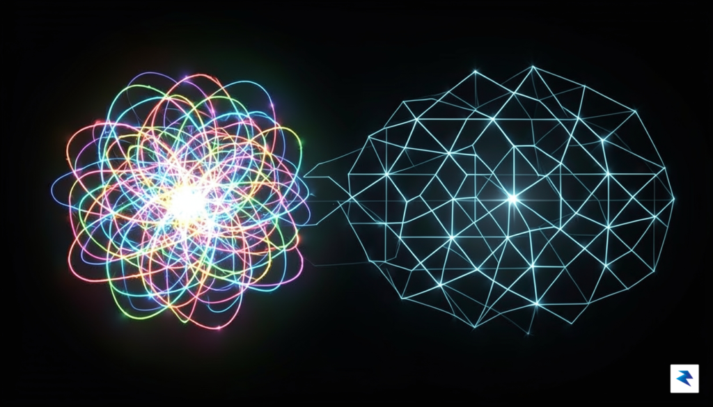 A conceptual digital art piece showing a glowing neural network&hellip;