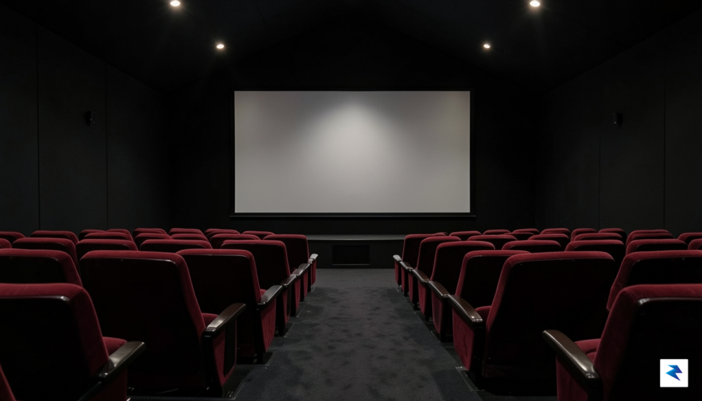 A wide-angle cinematic shot of a darkened, empty professional film&hellip;