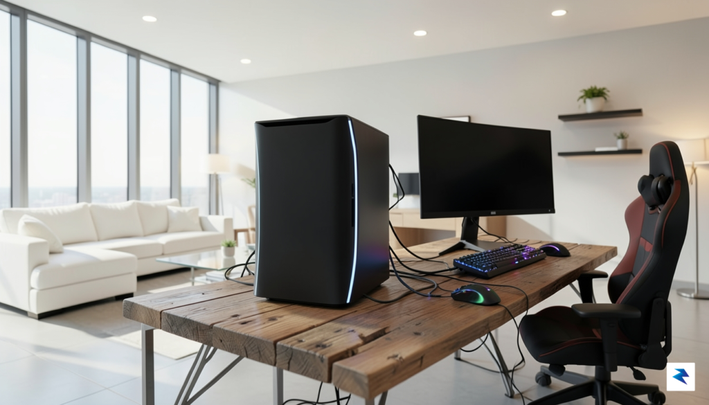 A conceptual digital illustration showing a modular, sleek gaming console&hellip;