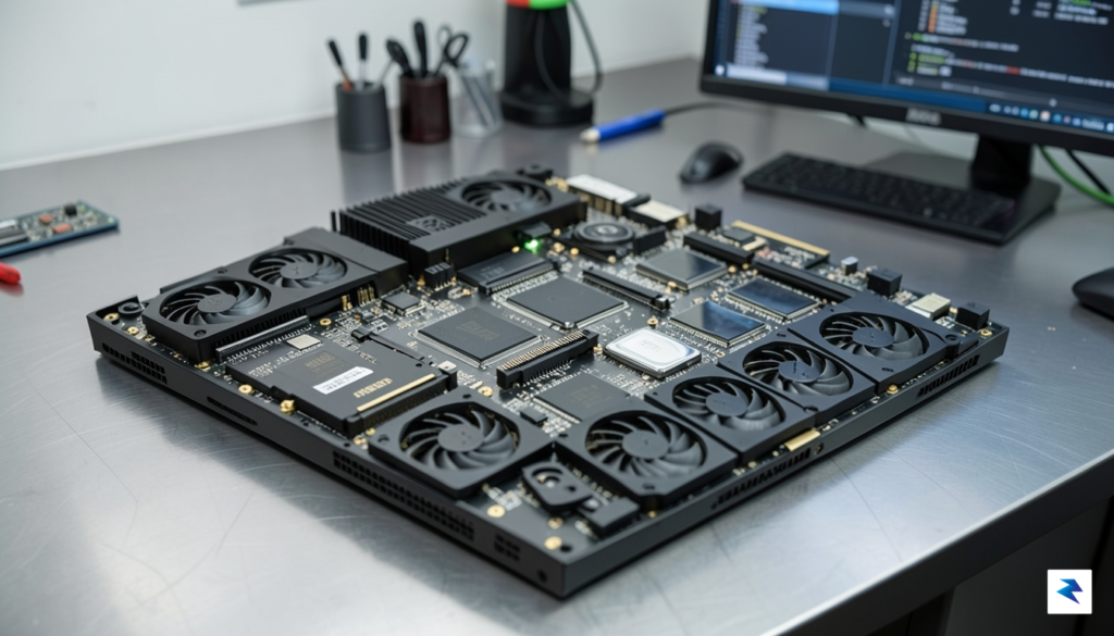 A high-resolution, detailed photograph of a disassembled Xbox Series X&hellip;