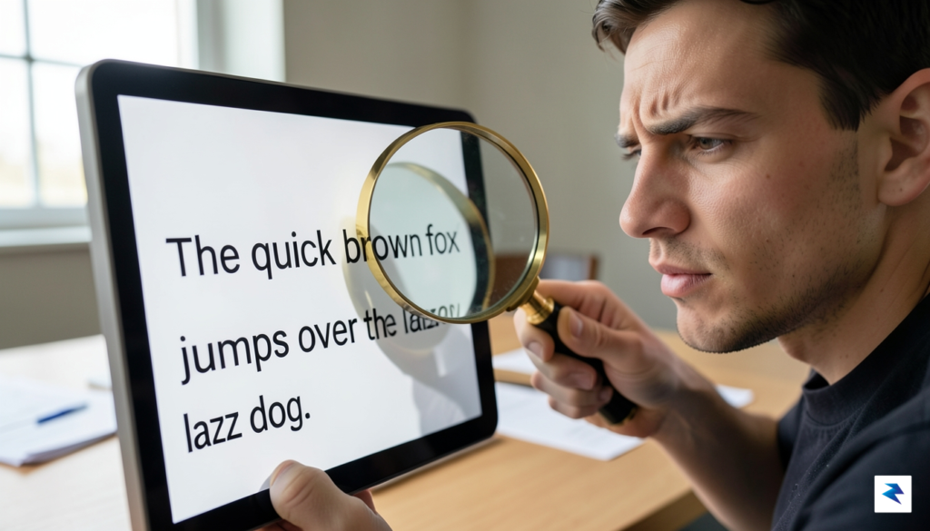 A person carefully examining a digital screen displaying AI-generated text,&hellip;