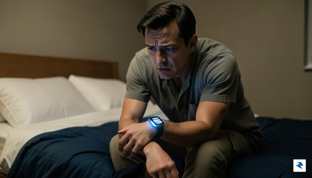 A person sitting on a bed in a dimly lit&hellip;