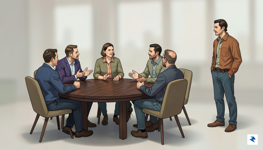 A conceptual illustration showing a group of people sitting around&hellip;