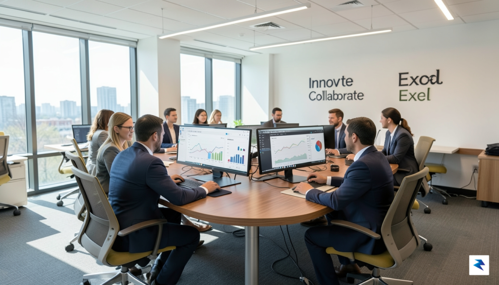 A modern, diverse group of professionals collaborating in a bright,&hellip;