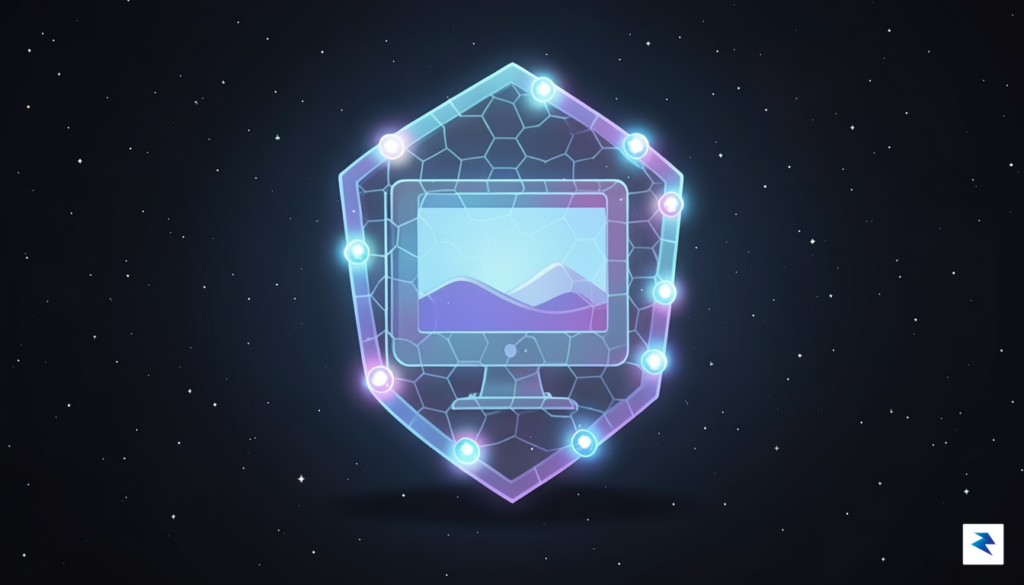 A conceptual illustration showing a digital shield protecting a stylized&hellip;