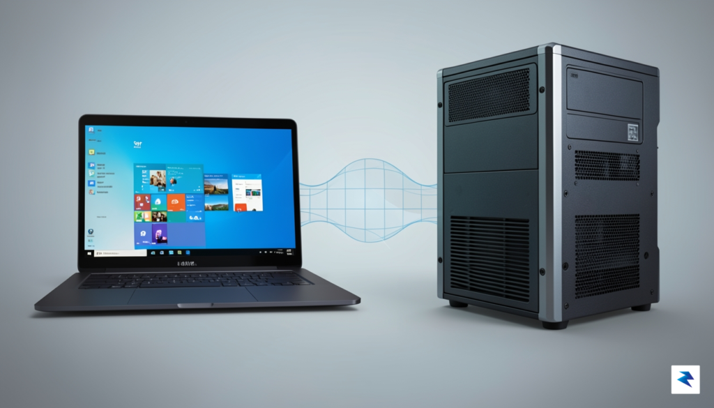 A conceptual illustration showing a modern, sleek laptop displaying a&hellip;