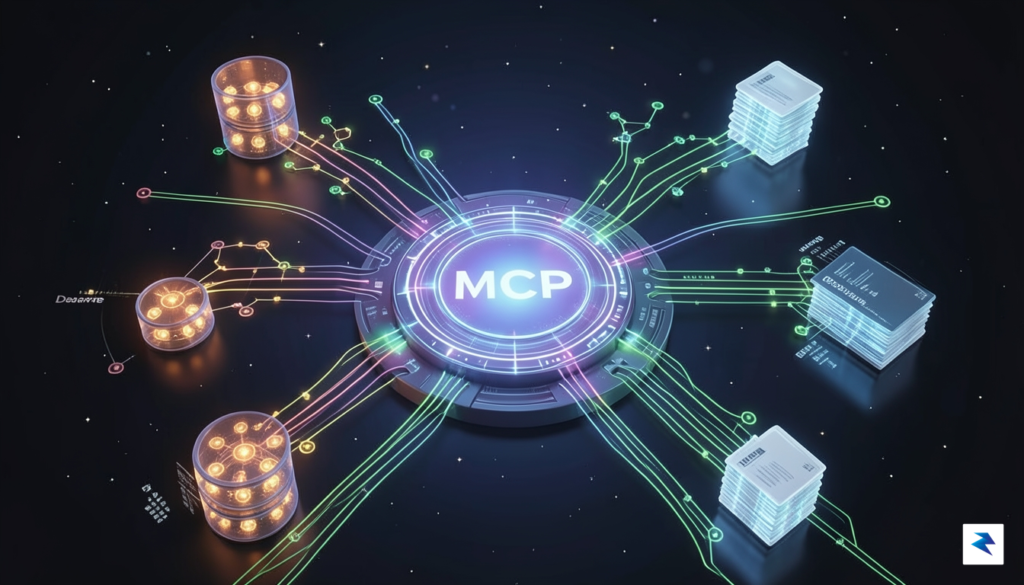 A conceptual digital illustration showing a central, glowing hub labeled&hellip;