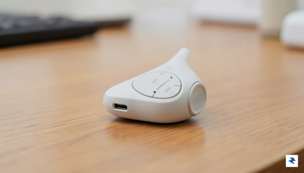 A close-up, high-definition photo of a sleek, modern RIC (Receiver-in-Canal)&hellip;