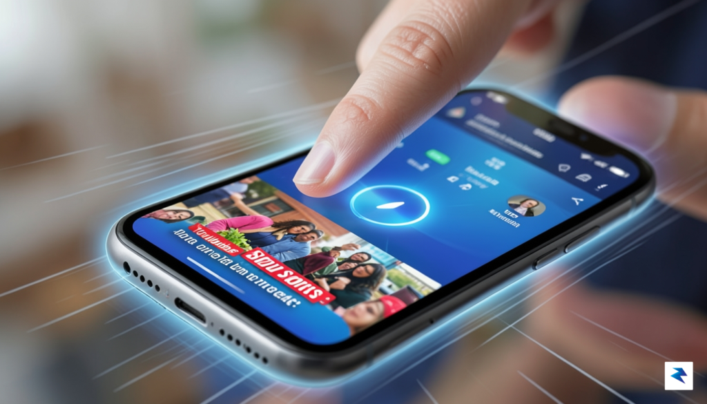 A conceptual digital illustration showing a user's thumb hovering over&hellip;