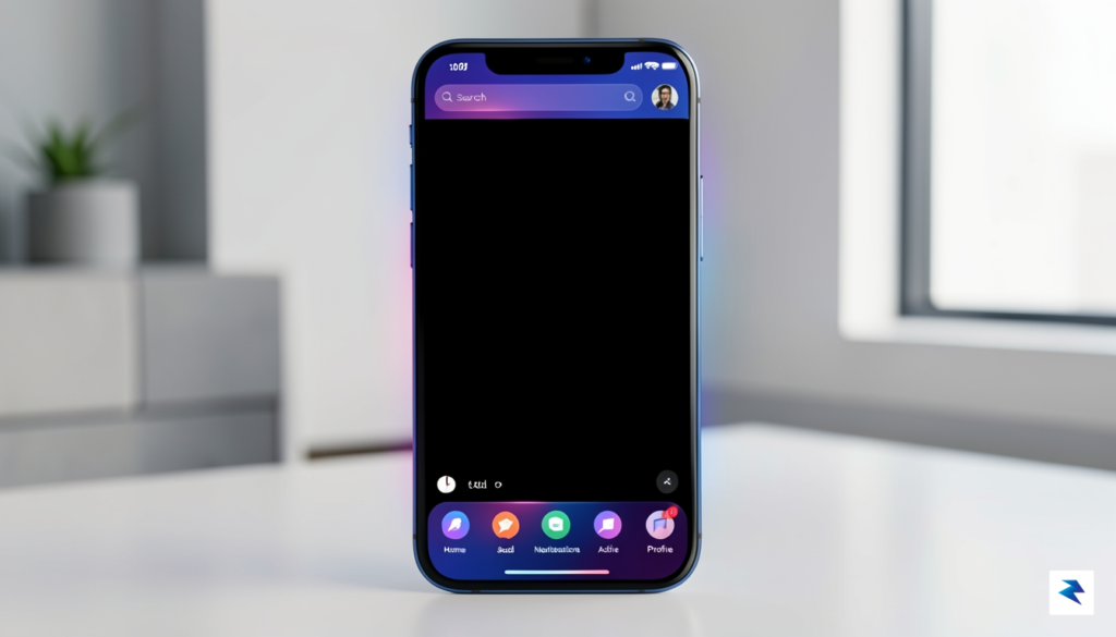 A sleek, modern smartphone interface displaying a vertical video feed&hellip;