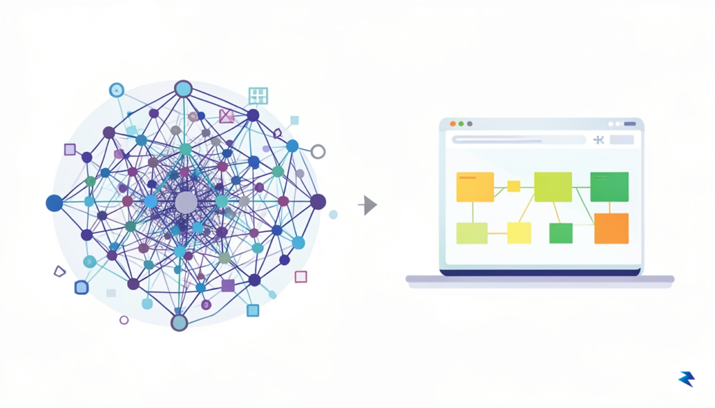 A conceptual illustration comparing a complex, tangled web of Kubernetes&hellip;