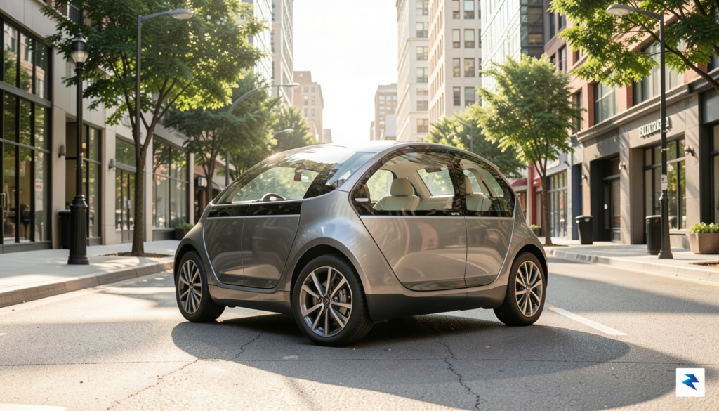 A sleek, modern Zoox robotaxi parked on a sunny, contemporary&hellip;