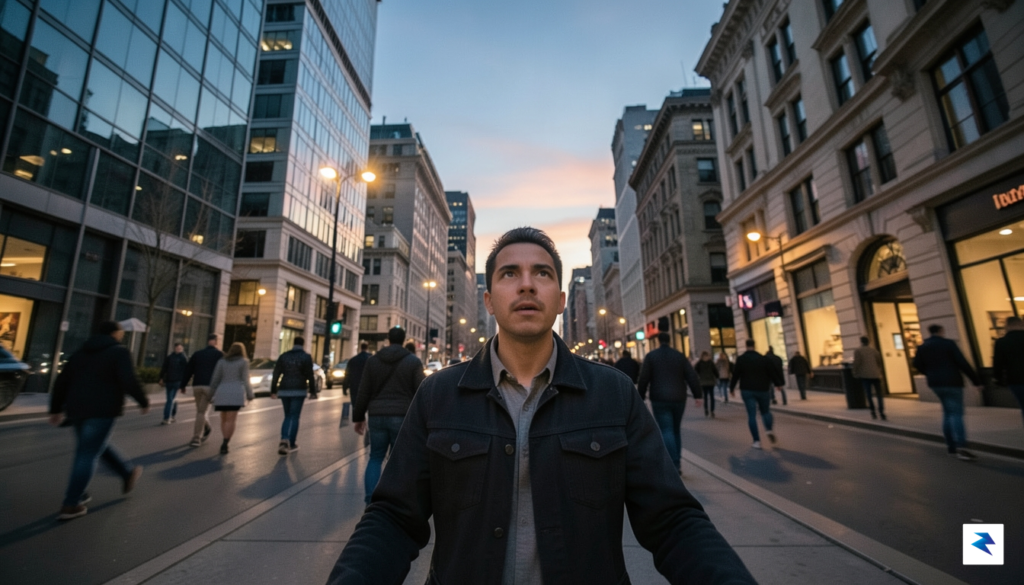 A first-person perspective photograph of a person walking through a&hellip;