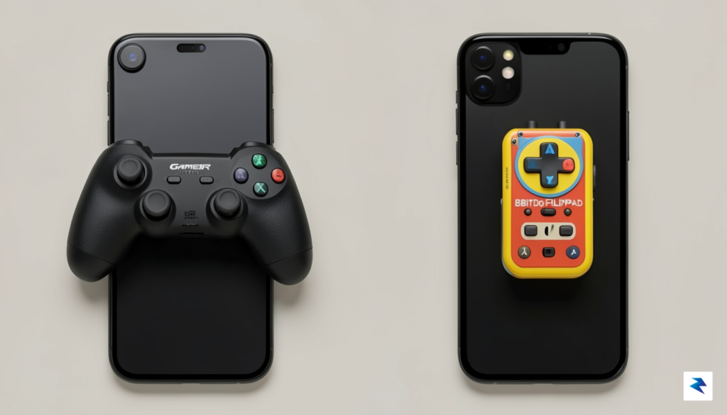 A side-by-side comparison shot showing the GameSir Pocket Taco in…