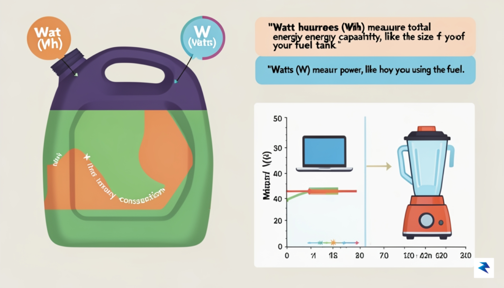 A close-up infographic showing a comparison chart between Watt-hours (Wh)&hellip;