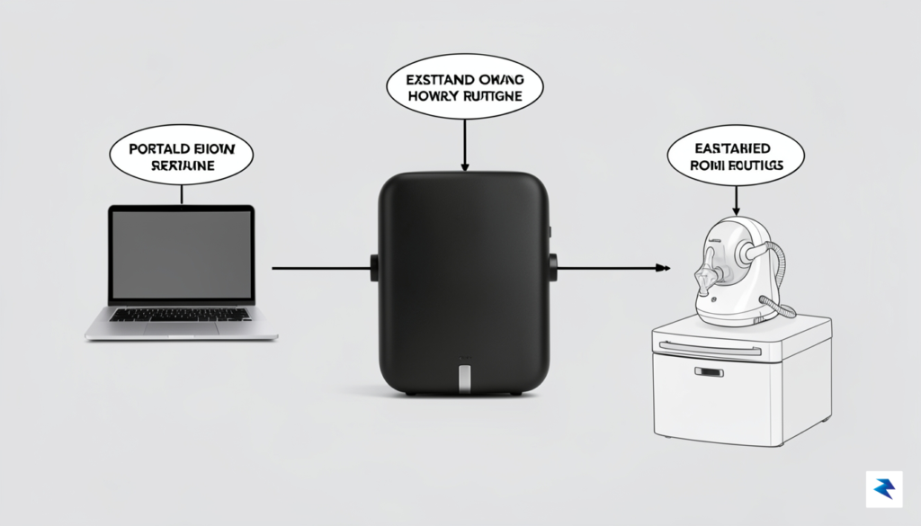 A clean, organized infographic showing a portable power station connected&hellip;