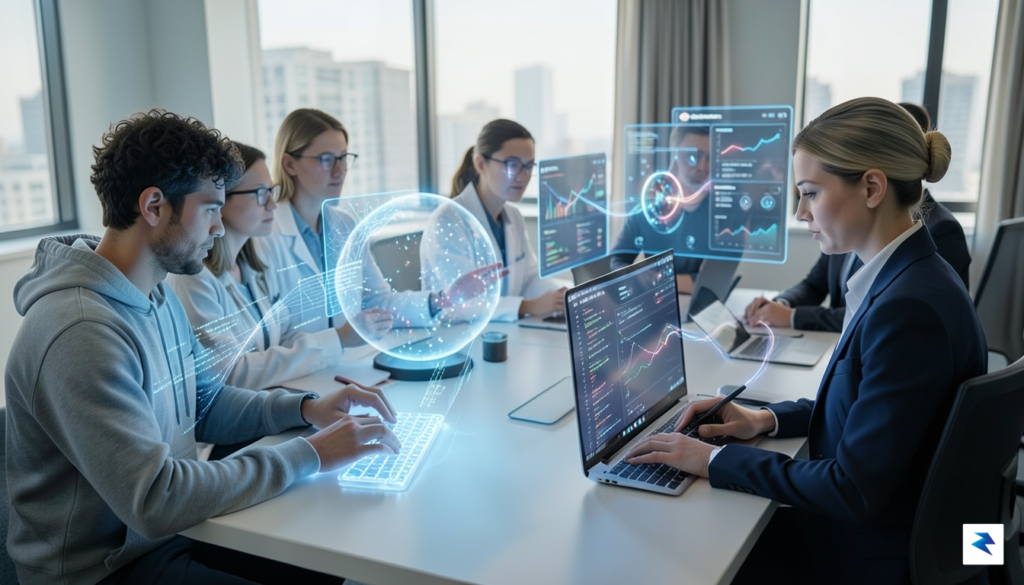 A diverse group of professionals (a software developer coding, a&hellip;