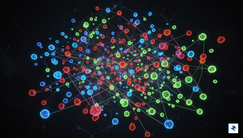 An abstract visualization of a high-dimensional space with colored clusters&hellip;