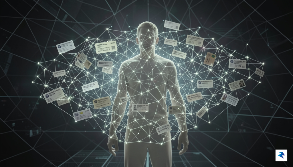 A conceptual digital landscape showing a human silhouette dissolving into&hellip;