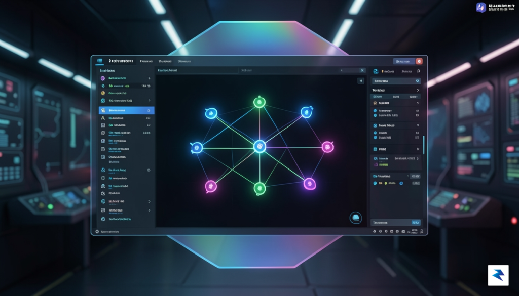 A digital security dashboard showing a stylized network map with&hellip;