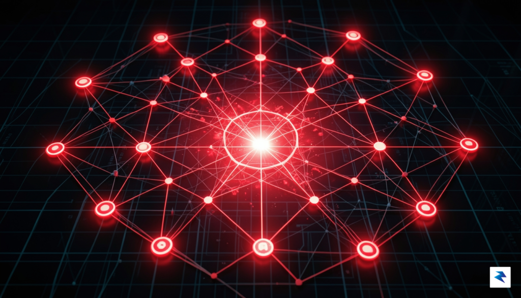 A digital representation of a network of interconnected AI models,…