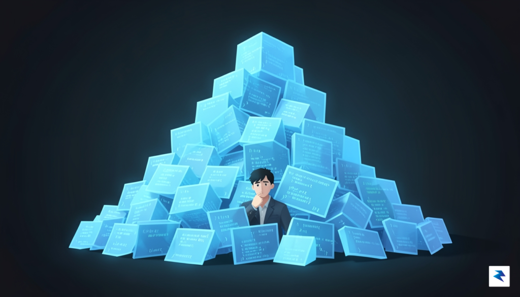 A conceptual digital illustration showing a developer buried under a&hellip;