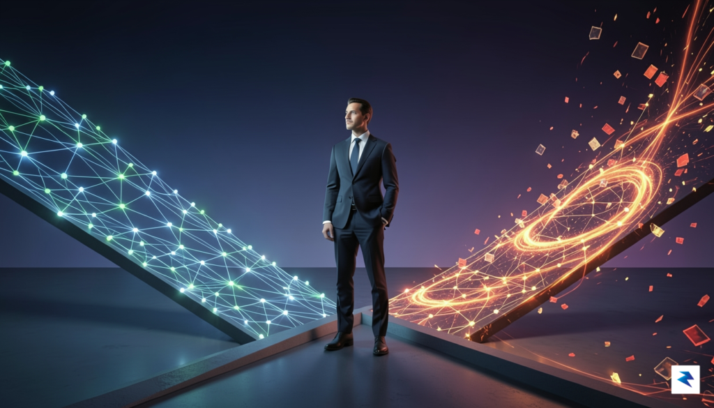 A conceptual digital illustration showing a professional institutional investor standing&hellip;