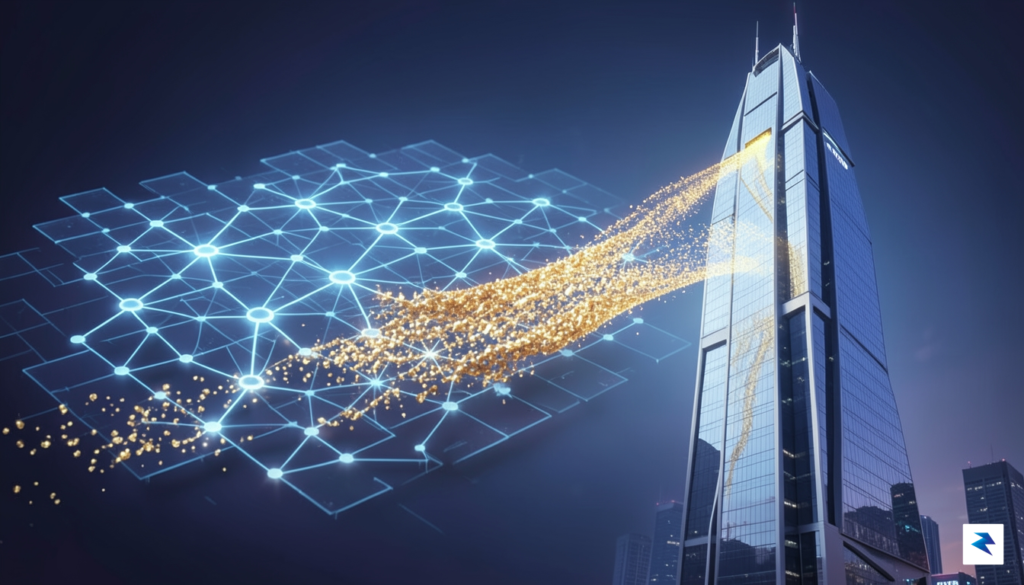 A conceptual digital illustration showing a golden stream of investment&hellip;