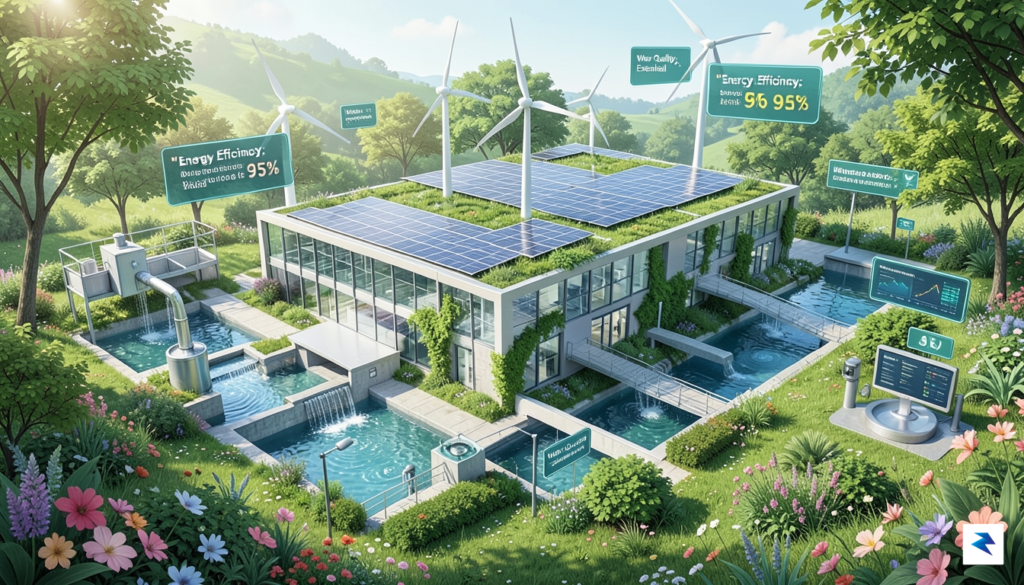 A conceptual illustration showing a modern, sustainable data center integrated&hellip;