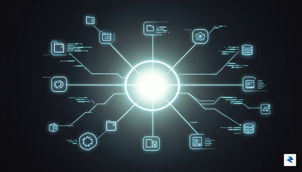 A conceptual illustration showing a central glowing hub connecting various&hellip;