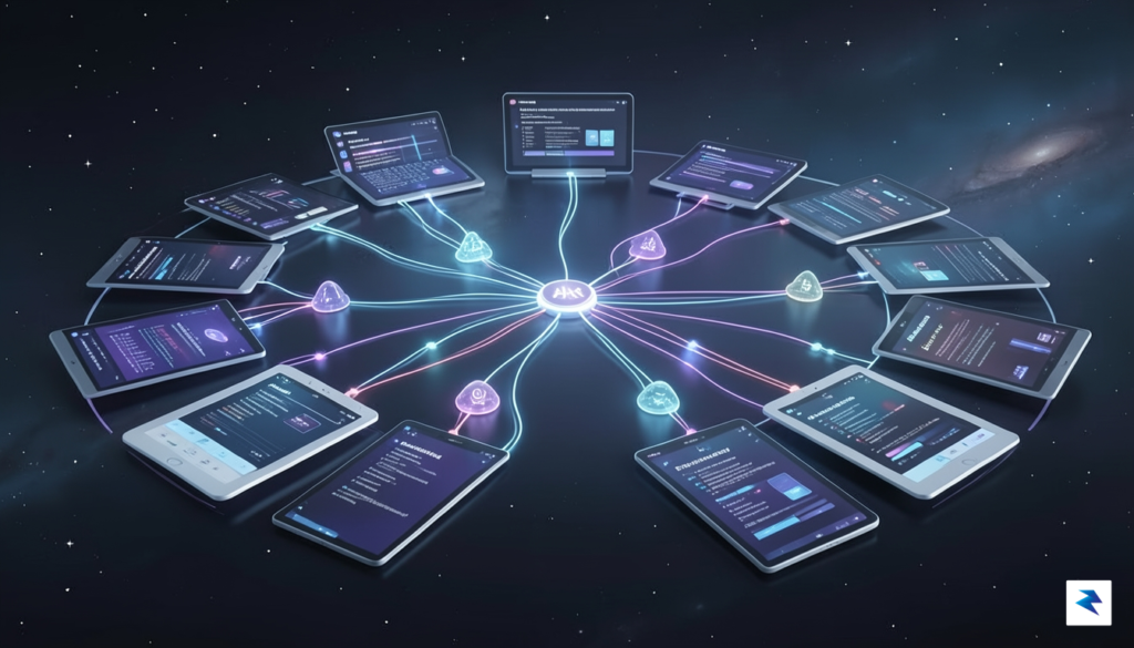 A conceptual digital landscape showing glowing, interconnected nodes representing data&hellip;