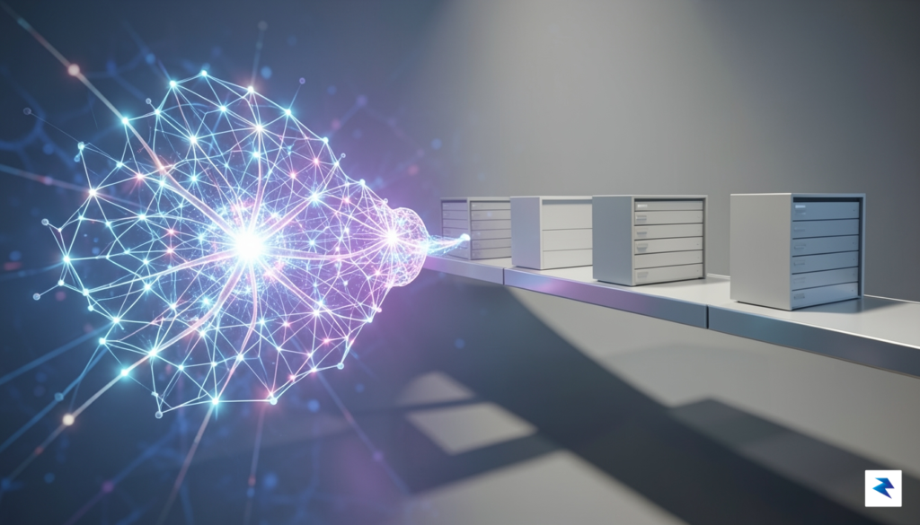 A digital visualization showing a bridge connecting a massive, glowing…
