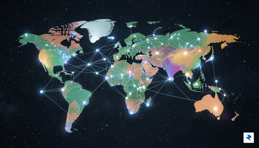 A conceptual digital visualization of a global stock market grid&hellip;