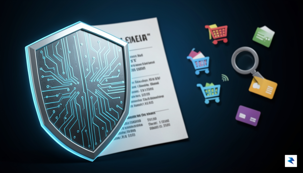 A conceptual illustration showing a digital shield protecting a credit&hellip;